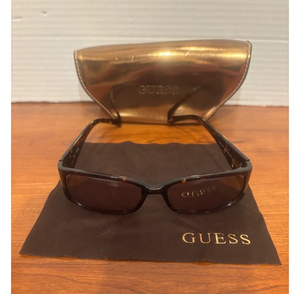 Guess Accessories - GUESS Rectangle Sunglasses Tortoise Shell Rhinestone Logo G GU7003 Brown